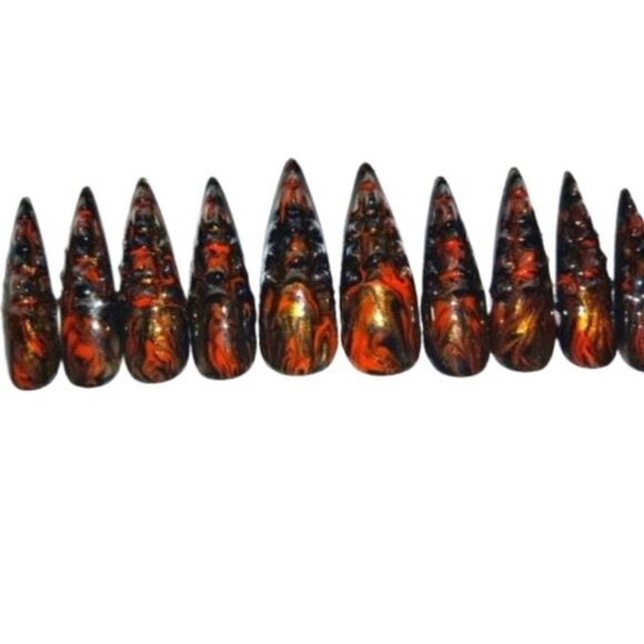 Hand Crafted Other - Hand crafted custom print 10pc short acrylic press on nails sz Small